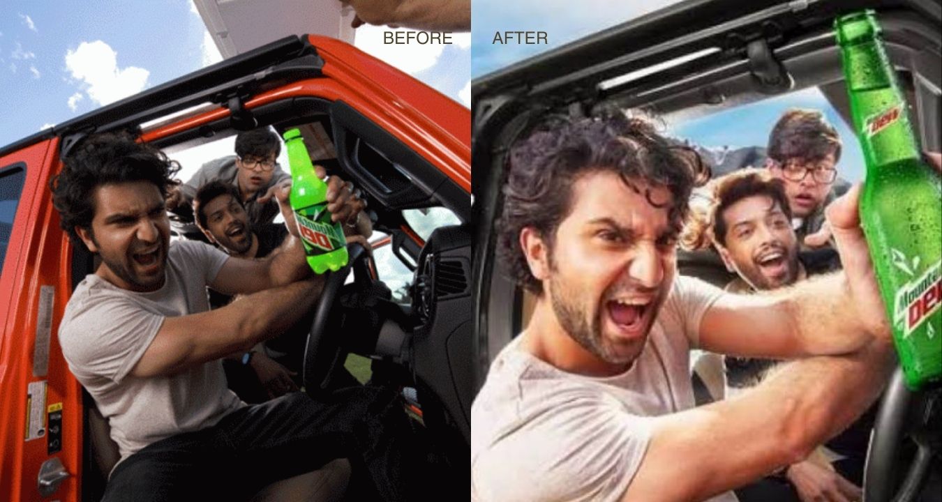 High-end commercial retouching and digital tech services comparison for advertising campaigns showing professional skin and product editing.