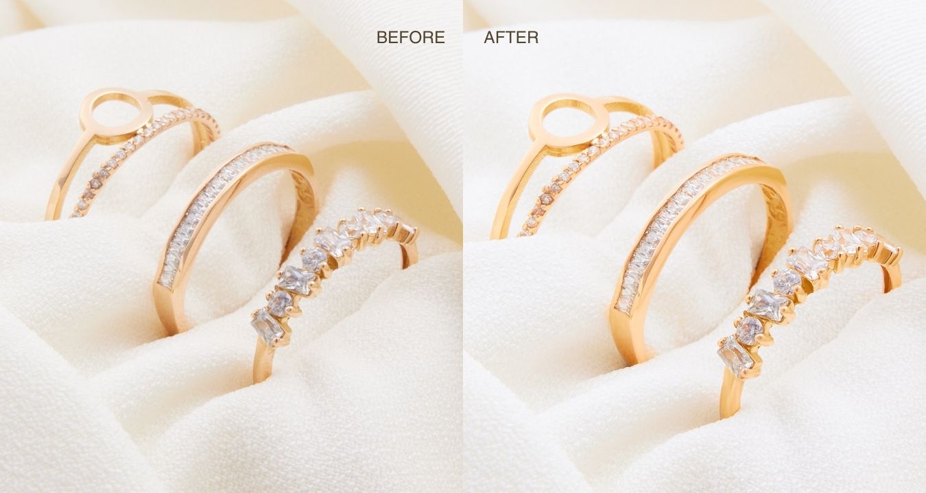 High-end commercial retouching and digital tech services comparison for advertising campaigns showing professional skin and product editing.