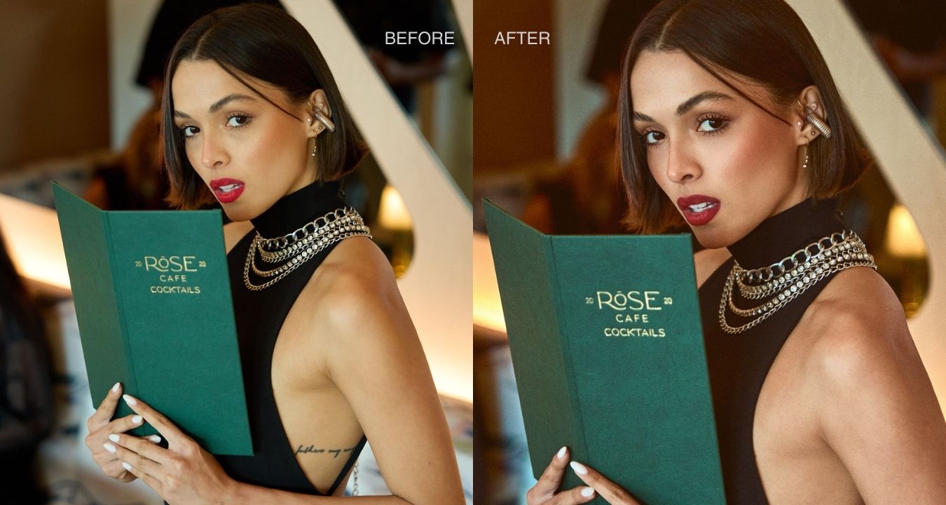 High-end commercial retouching and digital tech services comparison for advertising campaigns showing professional skin and product editing.