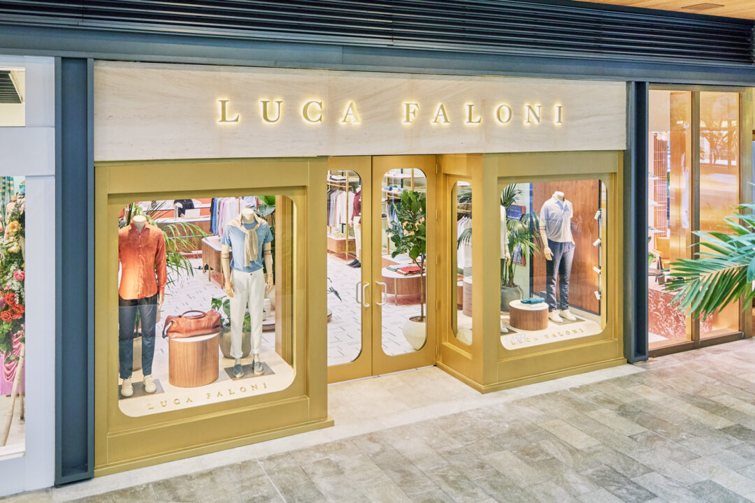 Luxury retail architectural photography of Luca Faloni store in Brickell City Centre Miami highlighting Italian design and store layout.